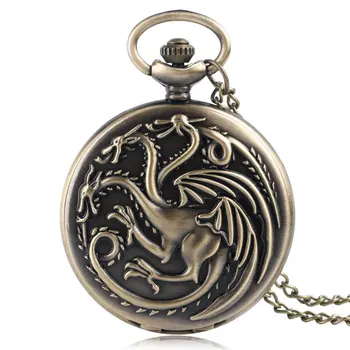 Retro Bronze Game of Thrones Theme Quartz Pocket Watch Family Crests House Targaryen Drogan Design Fob Watches Necklace Chain
Retro Bronze Game of Thrones Theme Quartz Pocket Watch Family Crests House Targaryen Drogan Design Fob Watches Necklace Chain