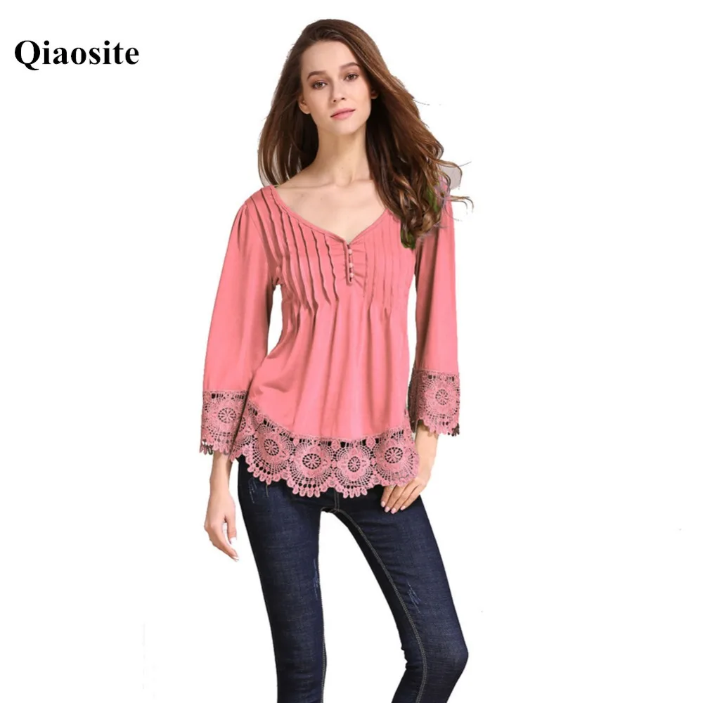 Spring Autumn New Style female T-shirt Solid V-neck fashion casual wild wear lace patchwork loose big size T-shirts for women
Spring Autumn New Style female T-shirt Solid V-neck fashion casual wild wear lace patchwork loose big size T-shirts for women