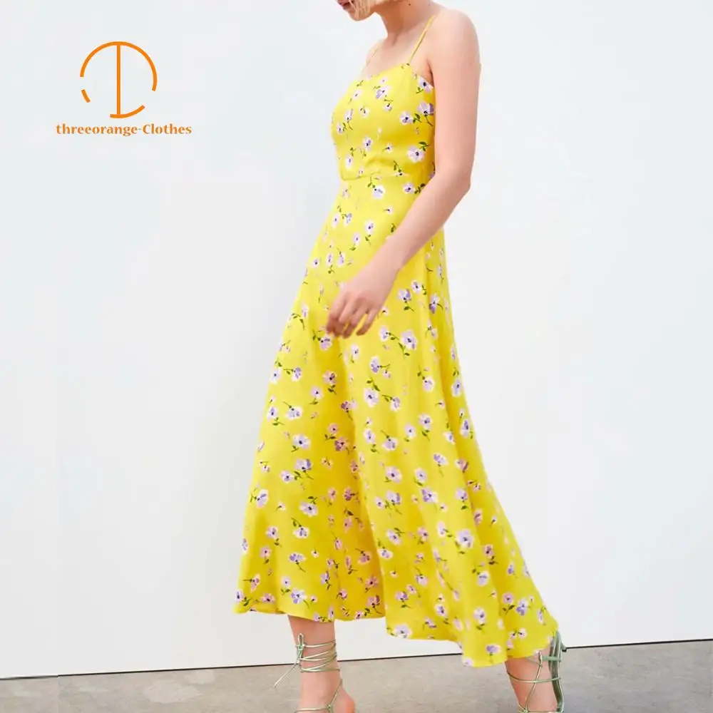 Summer yellow dress women purple floret sleeveless slender straps slings backless cotton lining Casual midi dresses vestidos
Summer yellow dress women purple floret sleeveless slender straps slings backless cotton lining Casual midi dresses vestidos