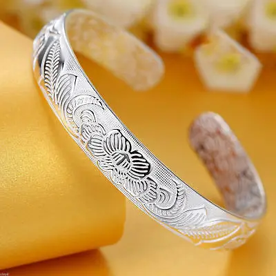 Vintage Real S999 Sterling Silver Bangle Women Carved Flower Bracelet 35g 
Vintage Real S999 Sterling Silver Bangle Women Carved Flower Bracelet 35g
