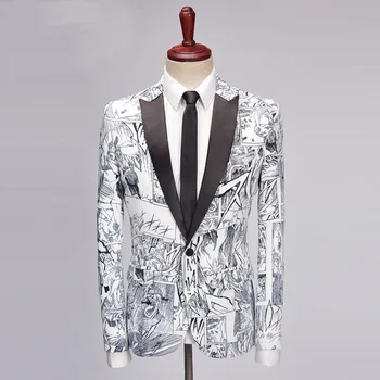 Peak lapel suit cartoon print suit slim fit jacket wedding celebration clothing black and white men's suit
Peak lapel suit cartoon print suit slim fit jacket wedding celebration clothing black and white men's suit