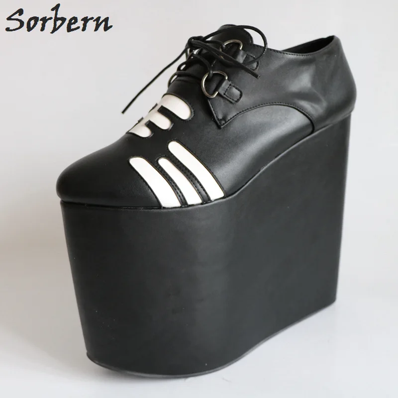 

Sorbern Lolita Women Shoes Thick Heel Platforms Wedges Lace-Up New Strange Heels Custom Colors Plus Size Super High Heel Wedges