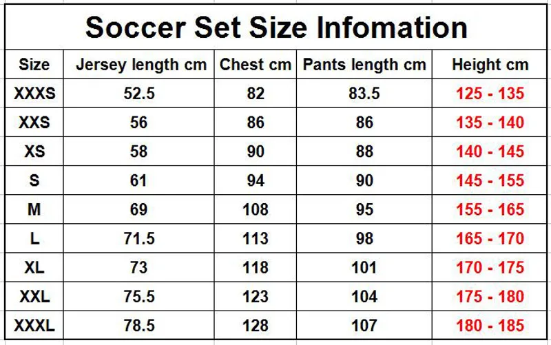 soccer set size information