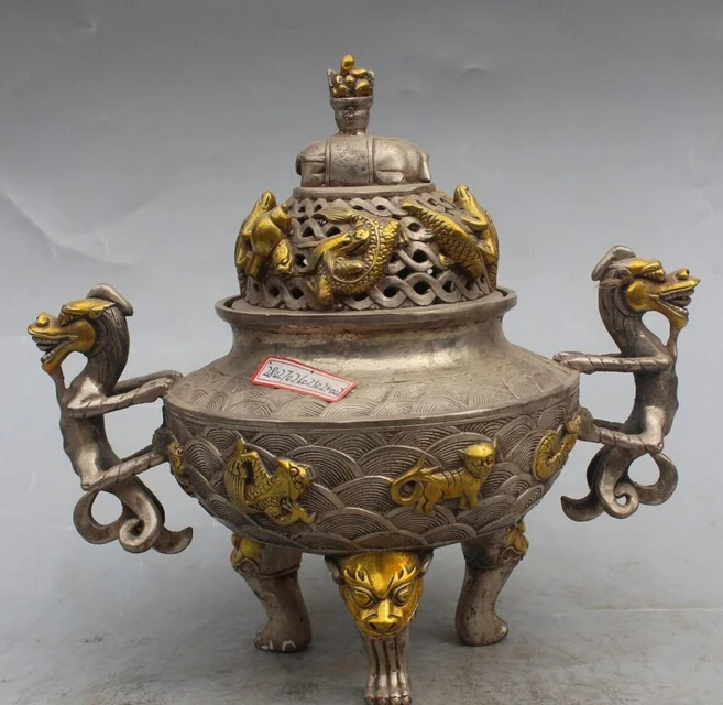 10" Marked Chinese Silver Gilt Dragon Elephant incense Burner Censer Statue R0709 Discount 35%
10" Marked Chinese Silver Gilt Dragon Elephant incense Burner Censer Statue R0709 Discount 35%