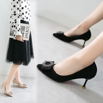 Summer Women Shoes Pointed Toe Pumps Suede Leisure Dress High Heels Boat Wedding Tenis Feminino Zapatillas Mujer Square buckle 
Summer Women Shoes Pointed Toe Pumps Suede Leisure Dress High Heels Boat Wedding Tenis Feminino Zapatillas Mujer Square buckle