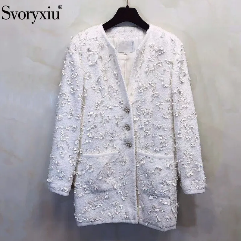 Svoryxiu Designer Autumn Winter luxurious Sequin White Overcoat Outwear Women's High Quality Button Wool Blend Jacket Coat
Svoryxiu Designer Autumn Winter luxurious Sequin White Overcoat Outwear Women's High Quality Button Wool Blend Jacket Coat