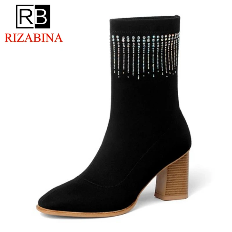 RizaBina Women High Heel Boots Real Leather Fur Bling Shine Round Toe Shine Woman Mid Calf Boots Fashion Simple Shoes Size 33-40
RizaBina Women High Heel Boots Real Leather Fur Bling Shine Round Toe Shine Woman Mid Calf Boots Fashion Simple Shoes Size 33-40