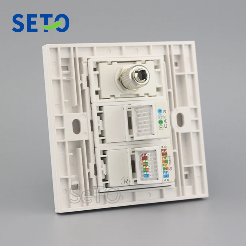 SeTo 86 Type TV + RJ11 Cat3 Telephone + RJ45 Cat5e Network Wall Plate Socket Keystone Faceplate
SeTo 86 Type TV + RJ11 Cat3 Telephone + RJ45 Cat5e Network Wall Plate Socket Keystone Faceplate