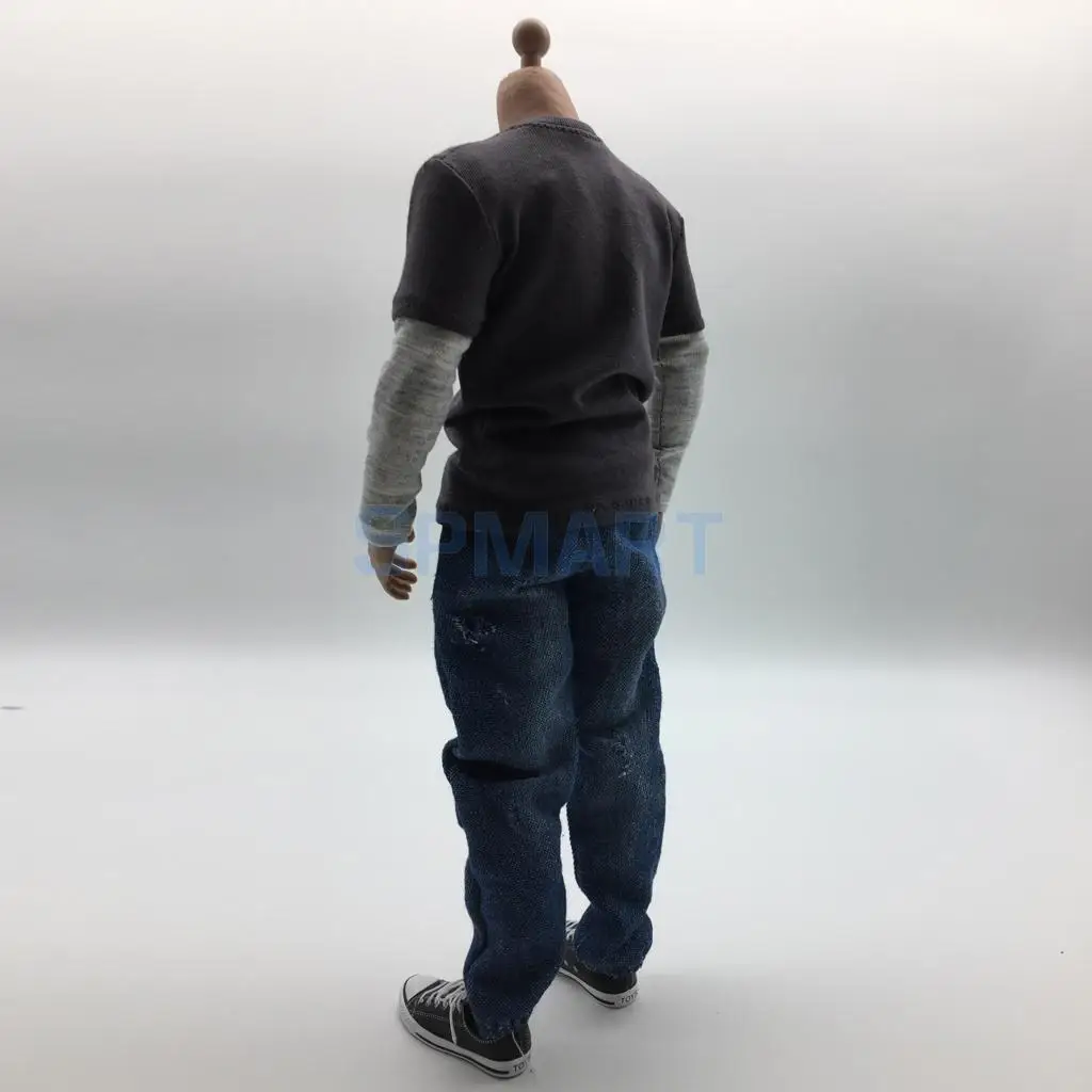 1/6 Scale Mens Outfits Clothes Dark Gray Long T-shirt Jeans and Canvas Shoes Set for 12inch Action Figure Accessories 1/6 Scale Mens Outfits Clothes Dark Gray Long T-shirt Jeans and Canvas Shoes Set for 12inch Action Figure Accessories