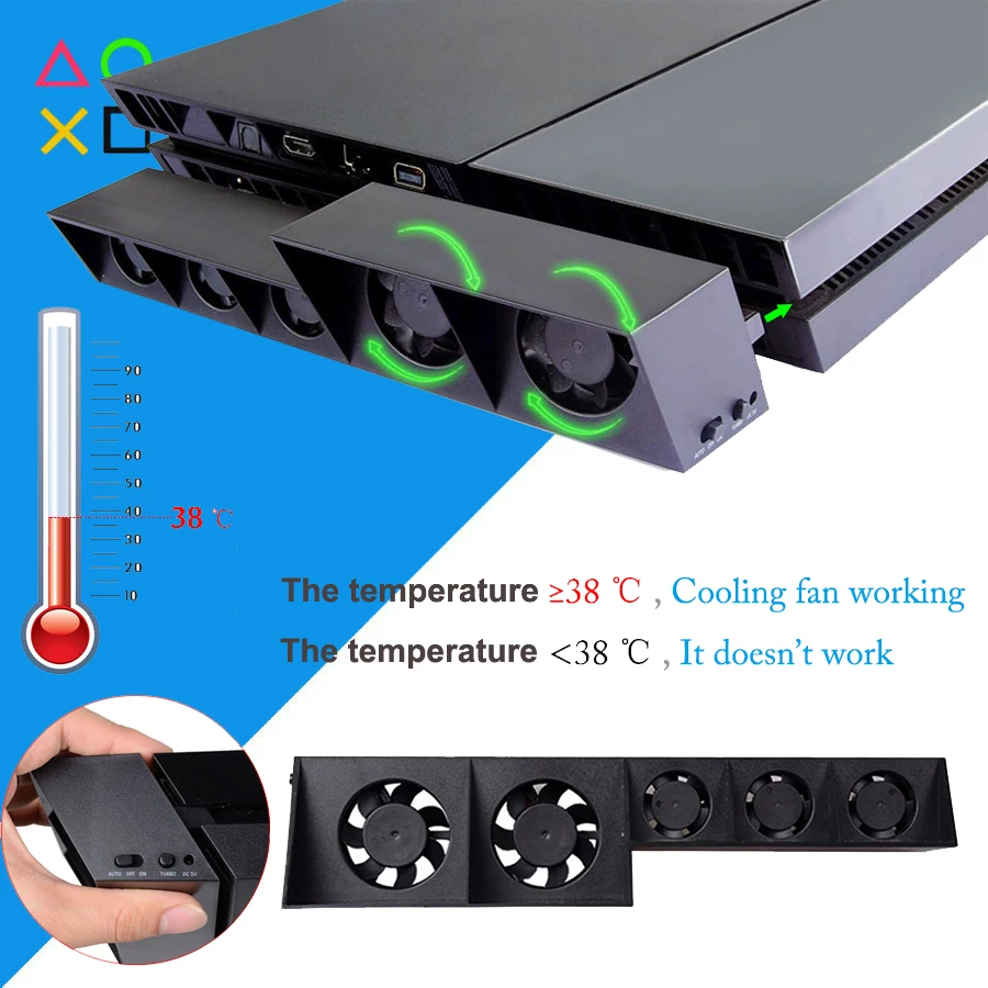 PS4 Fast Cooling Fan Cooler 5 External Turbo Temperature Control for Sony Playstation 4 Play Station Console Accessories | Электроника
