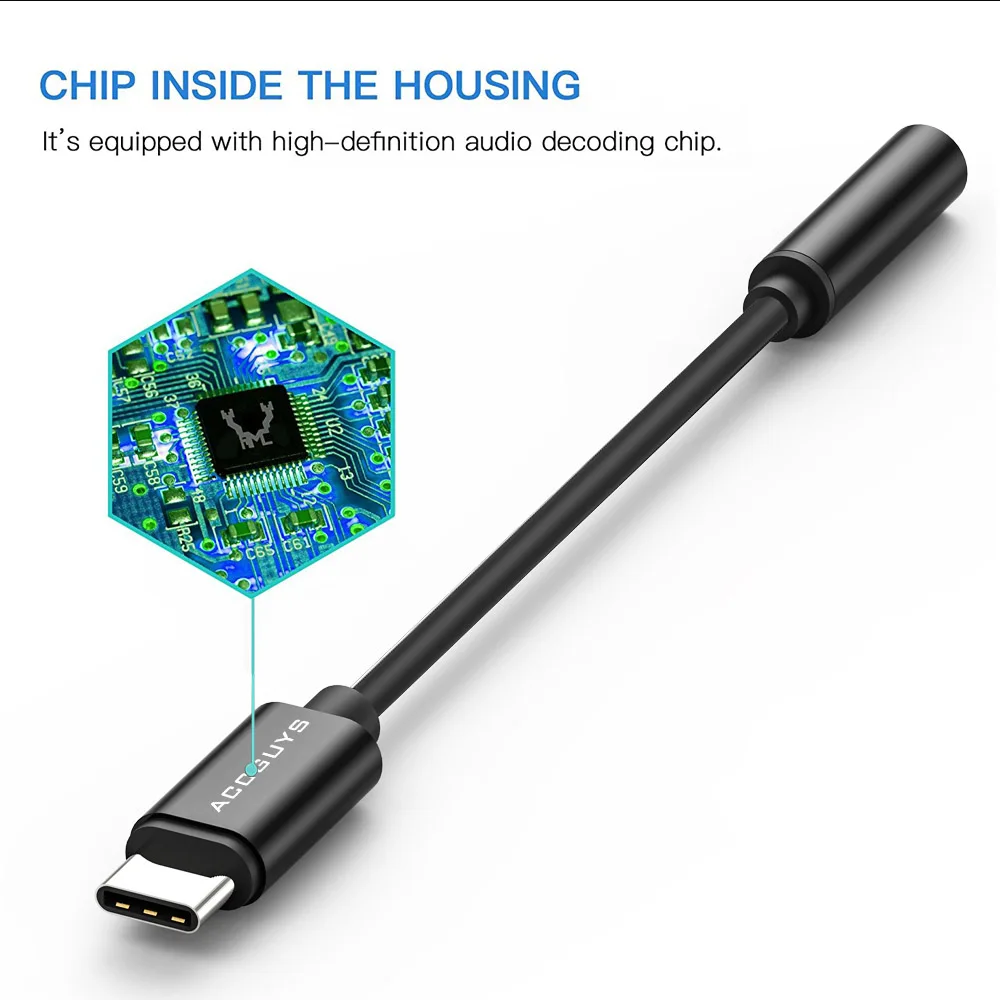 ACCGUYS Type C to 3.5mm Earphone Aux Audio Cable Adapter Noise Cancelling DAC Chip Connector For Xiaomi HTC U11 Essential PH1
ACCGUYS Type C to 3.5mm Earphone Aux Audio Cable Adapter Noise Cancelling DAC Chip Connector For Xiaomi HTC U11 Essential PH1