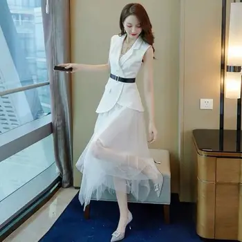 White 2 Piece Set Women 2019 Korean Sleeveless Top And Skirt Sets Elegant Mesh Woman Clothes Blazer Suit Ladies Transparent
White 2 Piece Set Women 2019 Korean Sleeveless Top And Skirt Sets Elegant Mesh Woman Clothes Blazer Suit Ladies Transparent