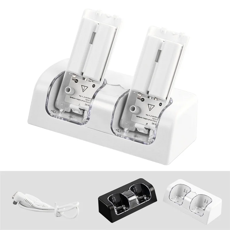 1 set Rechargerable 2800mAh Battery Pack + Dual Charger Dock Stand Station for Wii Black White Docking Station
