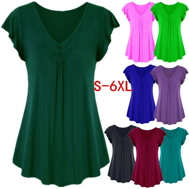 Plus Size Casual Women T shirts Cotton Summer Tops Button V-neck Butterfly Short Sleeve Solid Female Tees Ladies Clothing S-6XL
Plus Size Casual Women T shirts Cotton Summer Tops Button V-neck Butterfly Short Sleeve Solid Female Tees Ladies Clothing S-6XL