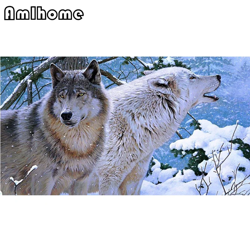 NEW Full Square Drill Needlework Diy Diamond Painting Cross Stitch Two Wolves 5D Mosaic Embroidery Decor H1973 | Дом и сад