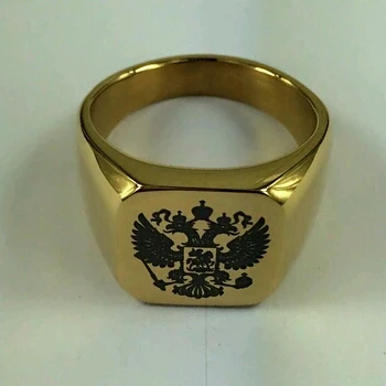 Мужское кольцо из полированного титана и нержавеющей стали байкерское с гербом