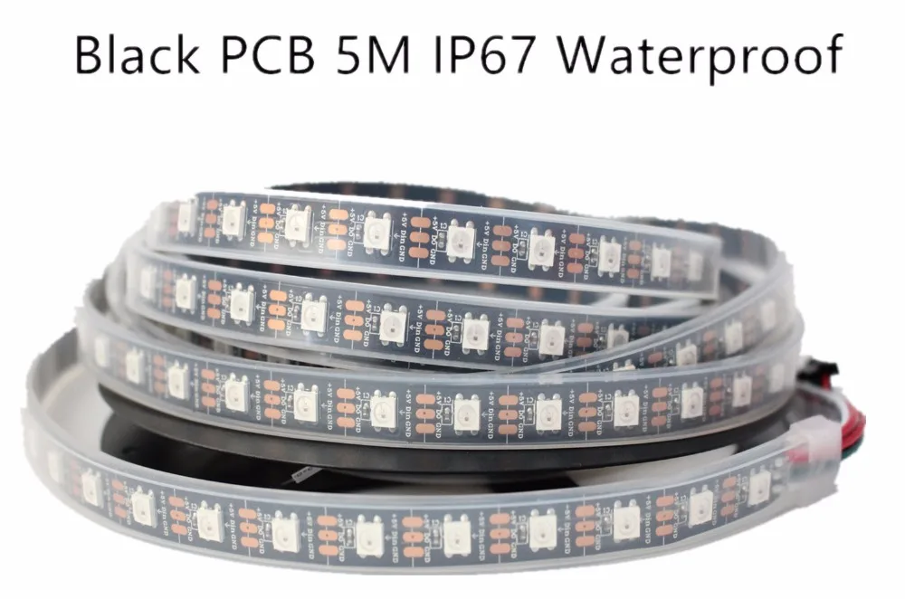 5 м в WS2812B 60LED/m Мечта Цвет RGB пикселей светодиодная полоса черный PCB встроенный WS2811