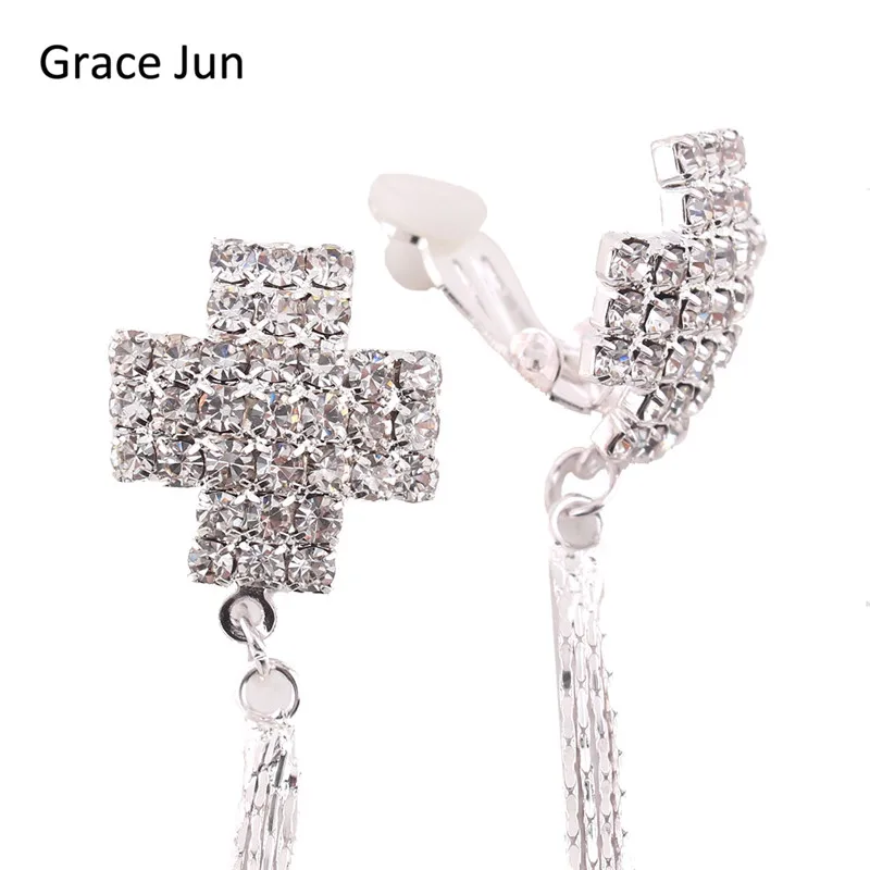 グレースジュン新しい到着ラインストーンクリスタルタッセルクリップオンイヤリングいいえピアス用女の子パーティー必要ない耳の穴のイヤリング韓国スタイル グレースジュン新しい到着ラインストーンクリスタルタッセルクリップオンイヤリングいいえピアス用女の子パーティー必要ない耳の穴のイヤリング韓国スタイル