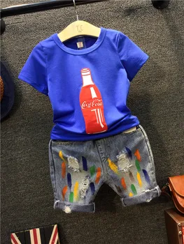 Retail High quality new summer boy 2-7 years old T-shirt + hole denim shorts two sets of children's clothing
Retail High quality new summer boy 2-7 years old T-shirt + hole denim shorts two sets of children's clothing