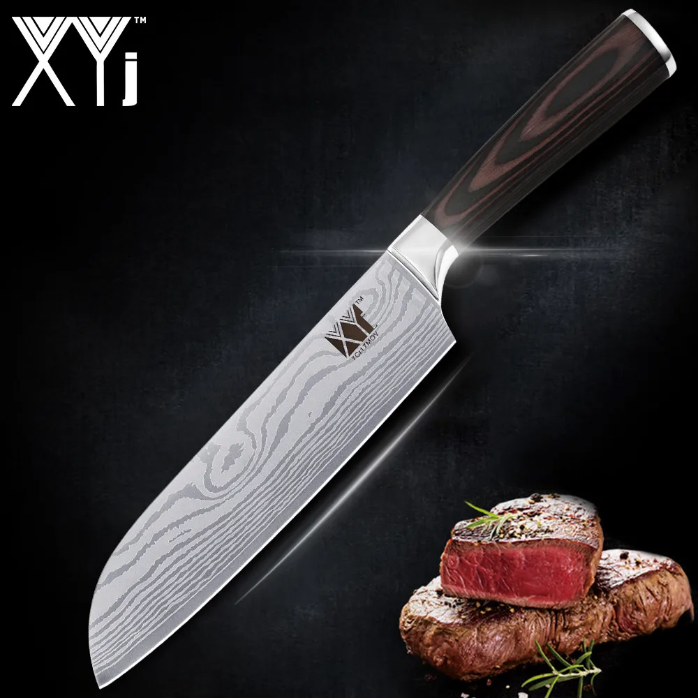 High Quality 7 Inch Santoku Kitchen Knife XYJ Brand Cooking Tools Color Wood Handle 7Cr17 Stainless Steel Flowing Sand Veins | Дом и сад