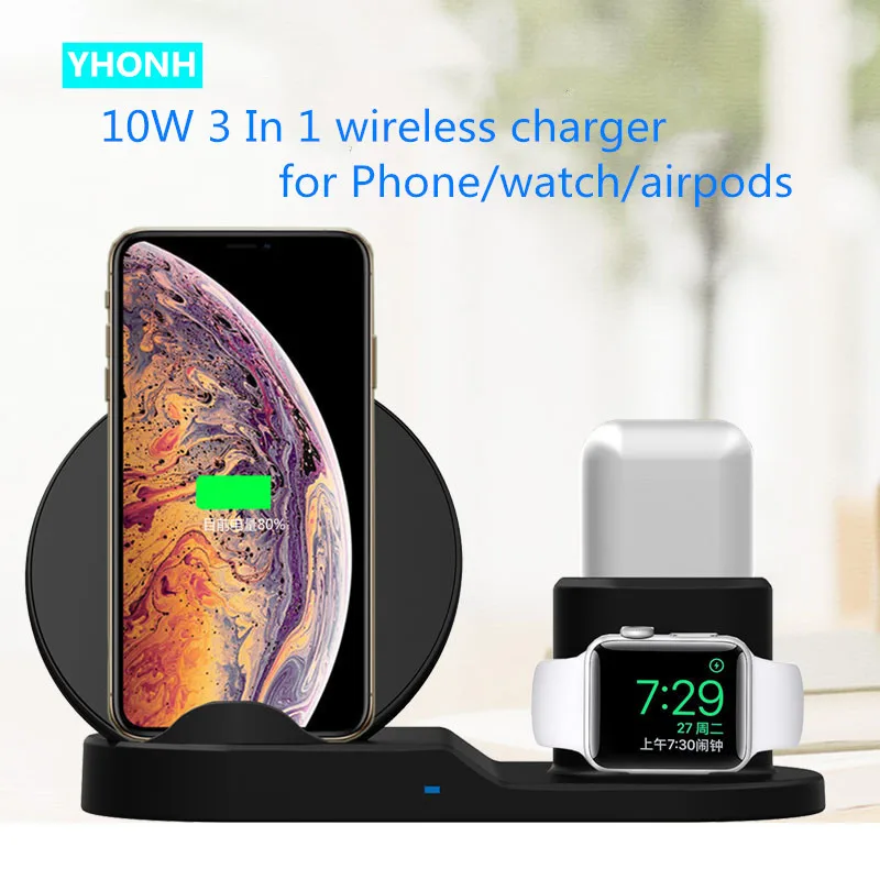 YHONH 10W 3 in 1 Fast Wireless Charger Stand Charging Station Compatible for Apple Watch 4/3/2/1,Airpods, iPhone
YHONH 10W 3 in 1 Fast Wireless Charger Stand Charging Station Compatible for Apple Watch 4/3/2/1,Airpods, iPhone