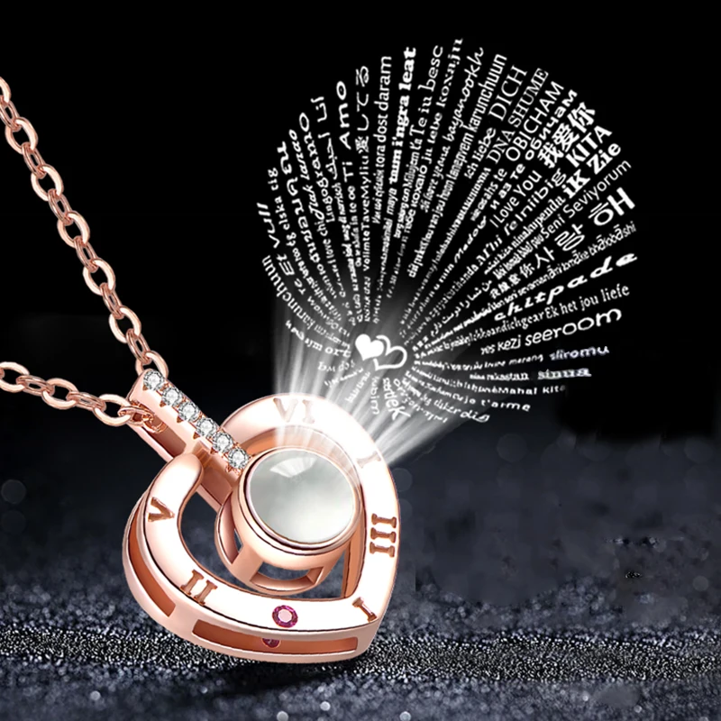 Rose Gold&Silver 100 languages I love you Projection Pendant Necklace Romantic Love Memory Wedding Necklace Jewelry Gift
Rose Gold&Silver 100 languages I love you Projection Pendant Necklace Romantic Love Memory Wedding Necklace Jewelry Gift