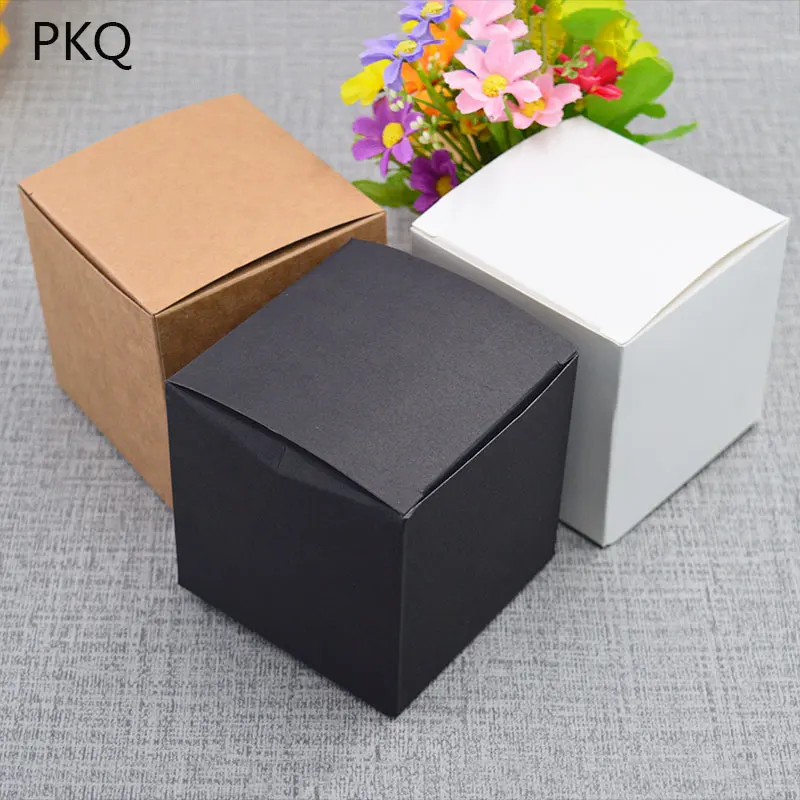 

50pcs 5 size Small gift packing box white/black kraft paper boxes brown cardboard present box party square candy packaging box