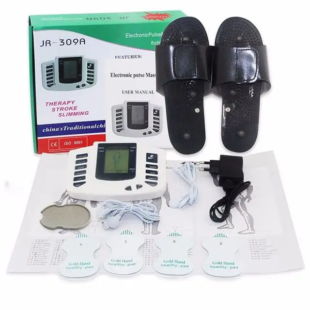 

Electrical Stimulator Health care Full Body Relax Muscle Therapy Massager Pulse tens Acupuncture with slipper+ 8 pads JR-309
