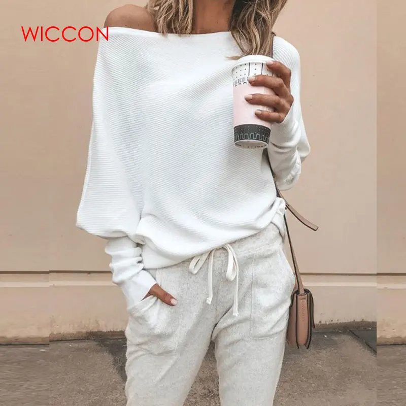 Batwing Sleeve Casual Loose Sweater Tops Pullover Fashion Autumn Off Shoulder Knitted Sweater Solid Grey White Knitwear Jumper
Batwing Sleeve Casual Loose Sweater Tops Pullover Fashion Autumn Off Shoulder Knitted Sweater Solid Grey White Knitwear Jumper