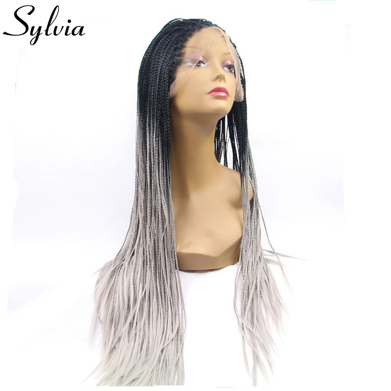 Sylvia T1b/Grey Micro Braiding Synthetic Lace Front Wigs Grey Ombre Braided Box Braids Heat Resistant Fiber Hair for Woman
Sylvia T1b/Grey Micro Braiding Synthetic Lace Front Wigs Grey Ombre Braided Box Braids Heat Resistant Fiber Hair for Woman