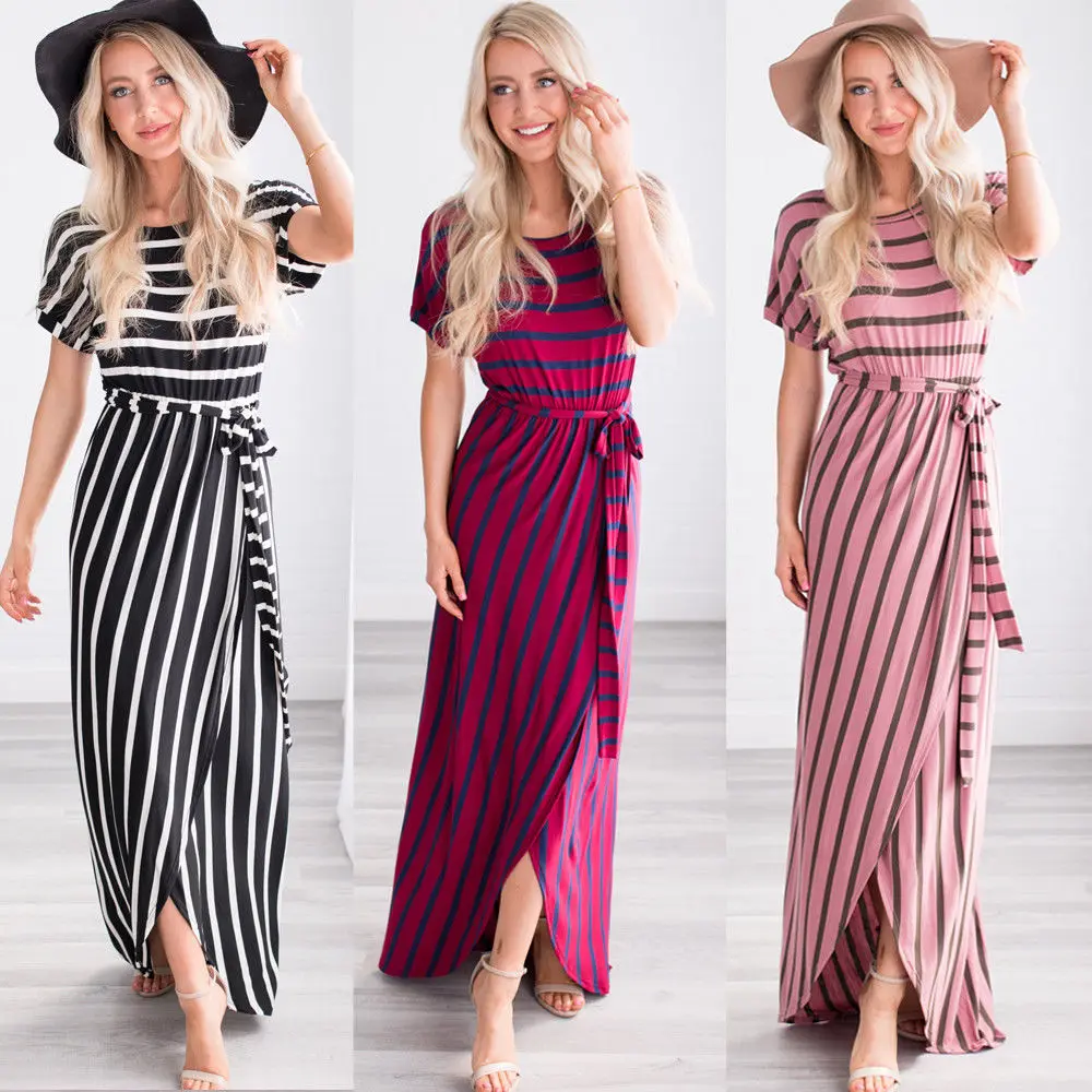 2018 Brand New Women Dress Maxi Party Beach Sundress Summer Casual Boho Striped Belt Casual Dress
2018 Brand New Women Dress Maxi Party Beach Sundress Summer Casual Boho Striped Belt Casual Dress