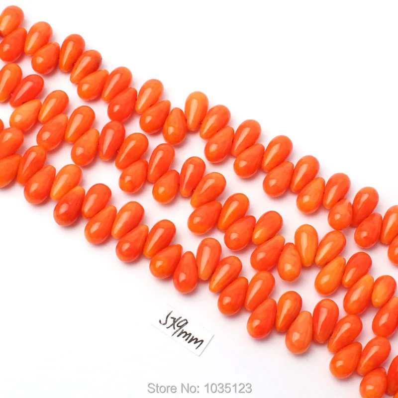 

5x9mm Smooth Natural Orange Color Coral Drop Shape Loose Beads Strand 15" DIY Jewellery Making w3040