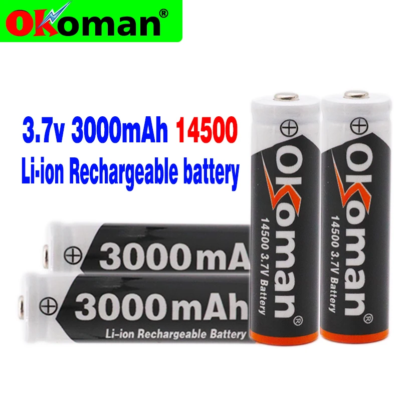 Okoman AA 14500 3000mah 3.7 V lithium ion rechargeable Li-ion Battery batteries and LED flashlight, free delivery
Okoman AA 14500 3000mah 3.7 V lithium ion rechargeable Li-ion Battery batteries and LED flashlight, free delivery