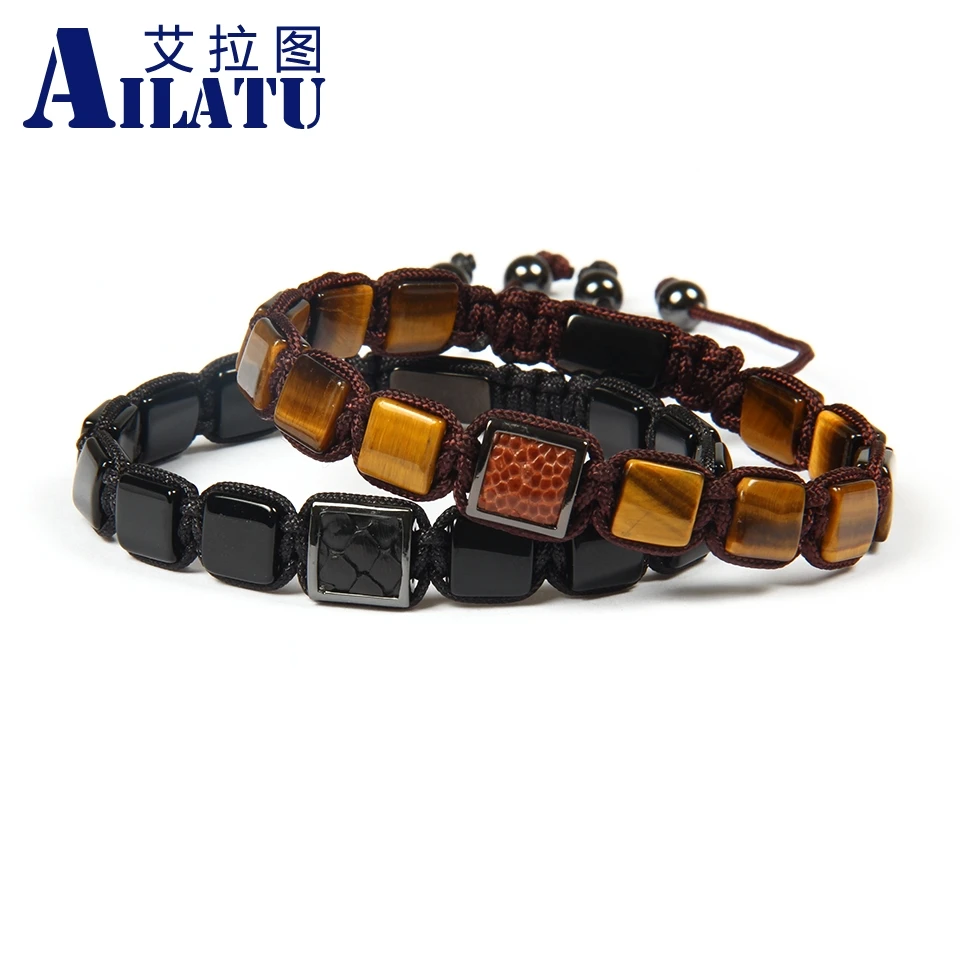 Ailatu Wholesale 10pcs/lot Natural Black Onyx & Tiger Eye Square Stone with Genuine Stingray Leather Square Macrame Bracelet
Ailatu Wholesale 10pcs/lot Natural Black Onyx & Tiger Eye Square Stone with Genuine Stingray Leather Square Macrame Bracelet