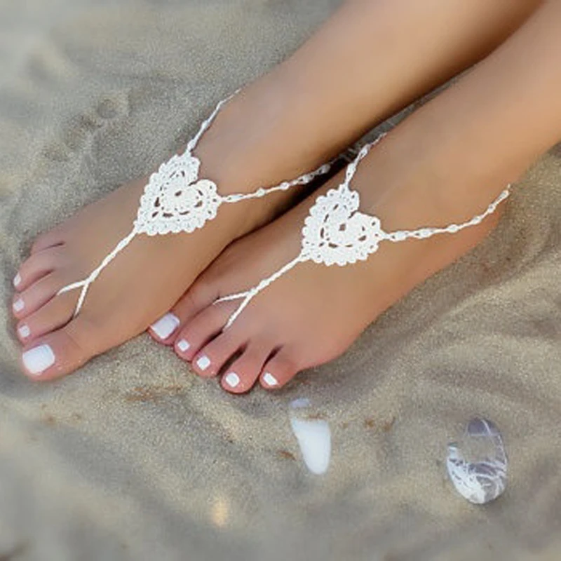 

Simple Heart Female Anklets Beach Pool Barefoot Crochet Sandals Foot Jewelry Victorian Lace Yoga Shoes Bridal Anklet