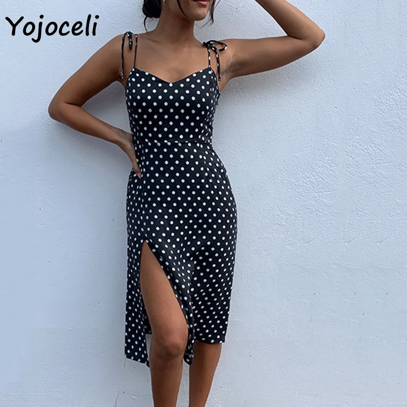 Yojoceli 2019 летнее платье в горошек женское с бантом Раздельный сарафан уличная