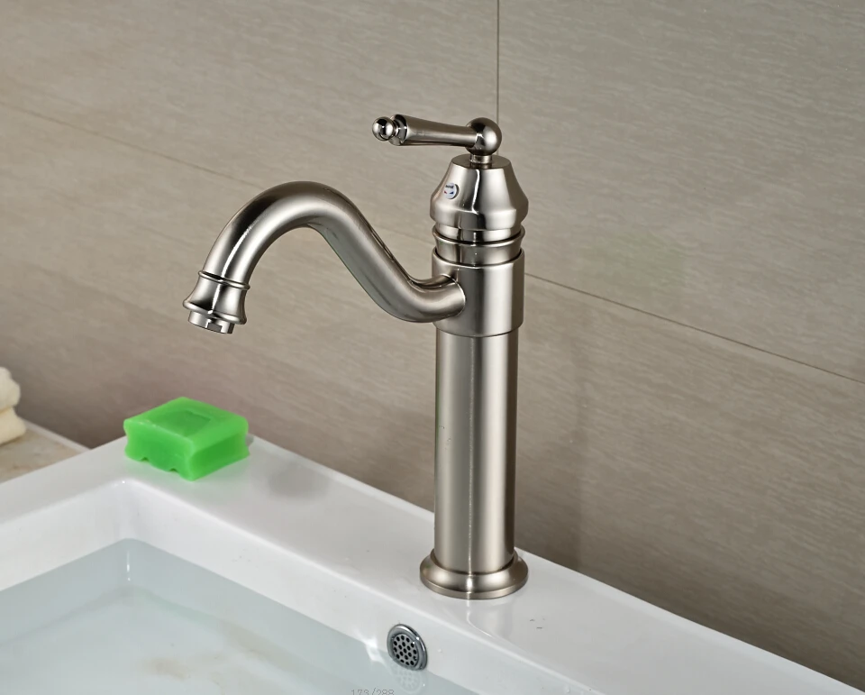Free Shipping ! Deck Mounted Basin Faucet Mixer Tap Nickle Brushed Finished