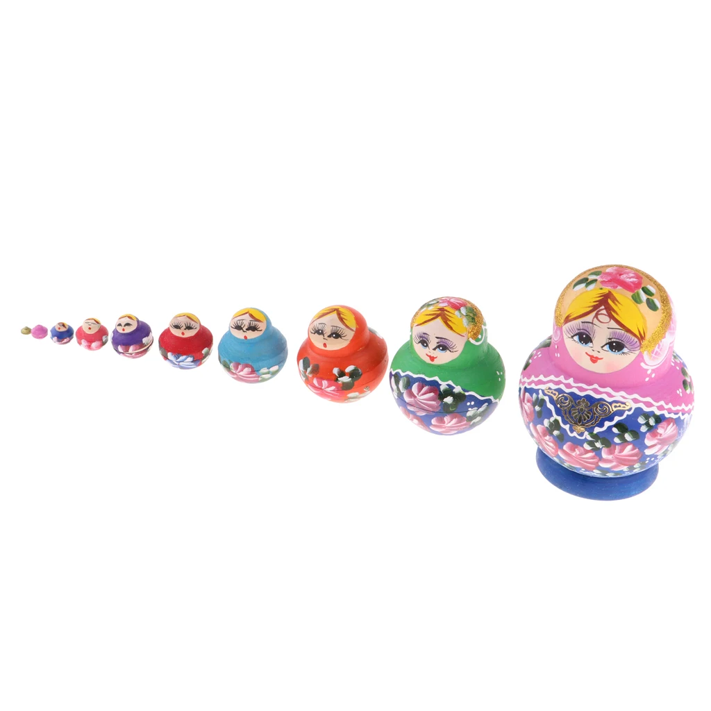 Hand Painted Colorful Beautiful Girls Pattern Wooden Russian Nesting Doll Matryoshka Doll Ornaments Set of 10 Pieces Hand Painted Colorful Beautiful Girls Pattern Wooden Russian Nesting Doll Matryoshka Doll Ornaments Set of 10 Pieces