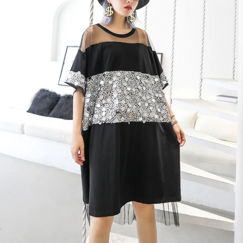 Women Summer Oversized Sequins Mesh Spliced Perspective Sexy Loose Casual Dress Female Streetwear Punk Gothic Plus Size Dresses
Women Summer Oversized Sequins Mesh Spliced Perspective Sexy Loose Casual Dress Female Streetwear Punk Gothic Plus Size Dresses