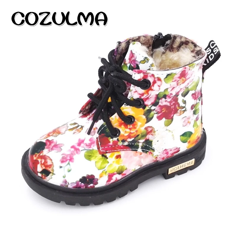 

COZULMA Kids Winter Plush Boots for Girls Boys Floral Flower Print Boots Children Snow Boots Shoes Baby Toddler Martin Boots