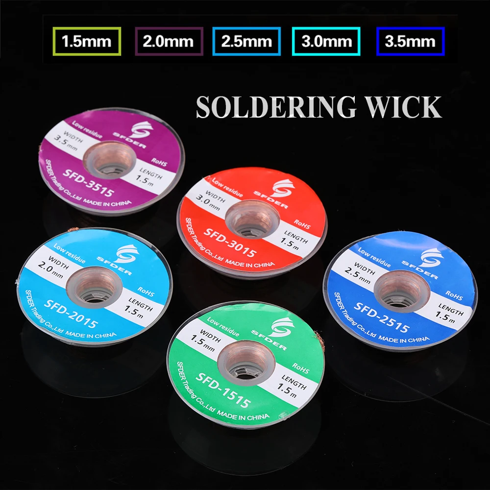 Desoldering Wire 1.5/2.0/2.5/3.0/3.5mm Suction Tin Desoldering Wick Solder Braid Wire for PCB Tin Remove Soldering Tools
Desoldering Wire 1.5/2.0/2.5/3.0/3.5mm Suction Tin Desoldering Wick Solder Braid Wire for PCB Tin Remove Soldering Tools
