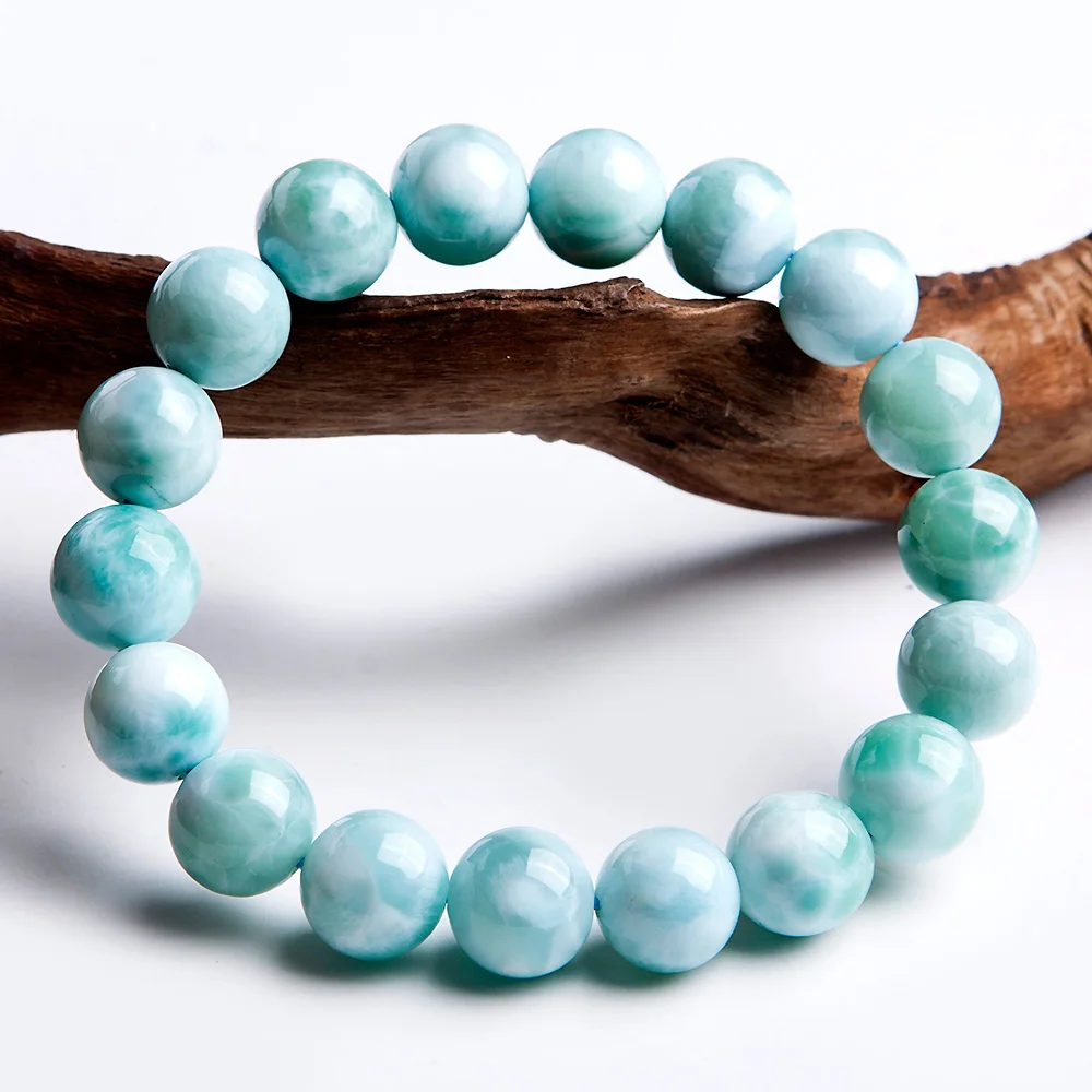 

Fashion 100% Natural Larimar Blue Beads Bracelet From Dominica Gemstone 10mm Healing Stretch Water Pattern Bracelet AAAAAA