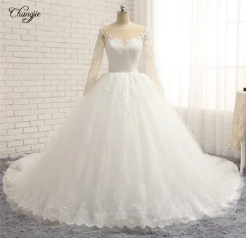 Elegant New Long Wedding Dress 2020 Boat Neck Long Sleeves Chapel Train Lace Tulle Ball Gown Bride Dresses Vestido de casamento
Elegant New Long Wedding Dress 2020 Boat Neck Long Sleeves Chapel Train Lace Tulle Ball Gown Bride Dresses Vestido de casamento