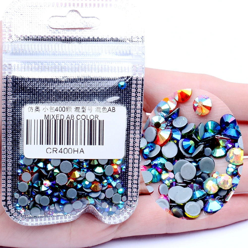 

400Pcs Glass Strass Multi-Color AB Many Sizes Crystal Round Flatback Strass Hotfix Rhinestones for Garment Decorations