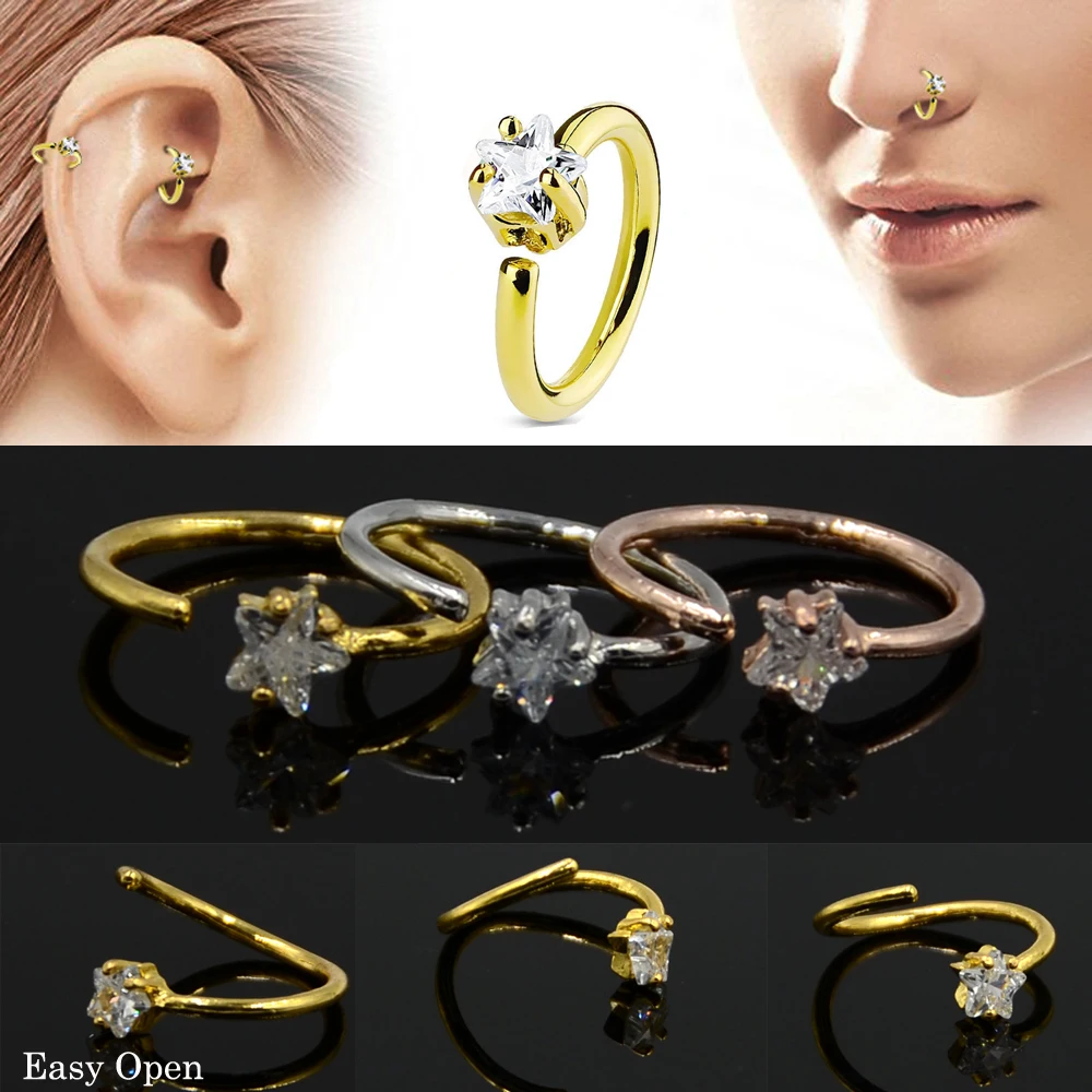 3Pcs Mixed Color Prong Setting Star Zircon Bended Seamless Nose HoopRing Ring Ear Tragus Cartilage Earring Body Piercing Jewelry
3Pcs Mixed Color Prong Setting Star Zircon Bended Seamless Nose HoopRing Ring Ear Tragus Cartilage Earring Body Piercing Jewelry