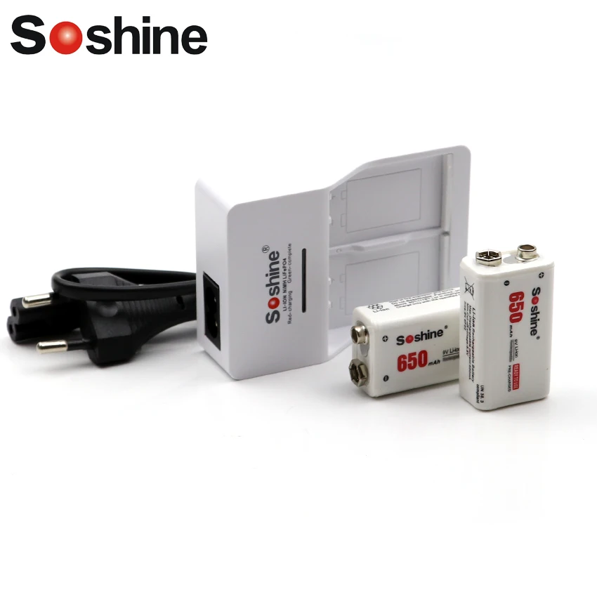 Original Soshine 9V battery Charger with 2 pcs 650 mah Soshine battery Bateria lithium-ion polymer rechargeable 9V battery
Original Soshine 9V battery Charger with 2 pcs 650 mah Soshine battery Bateria lithium-ion polymer rechargeable 9V battery