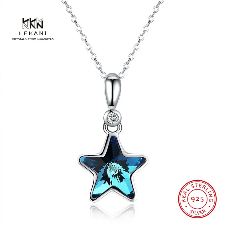 

LEKANI Crystals From Swarovski Necklace 925 Pentagram sterling silver pendant necklace Creative new ladies necklace Ms. gift