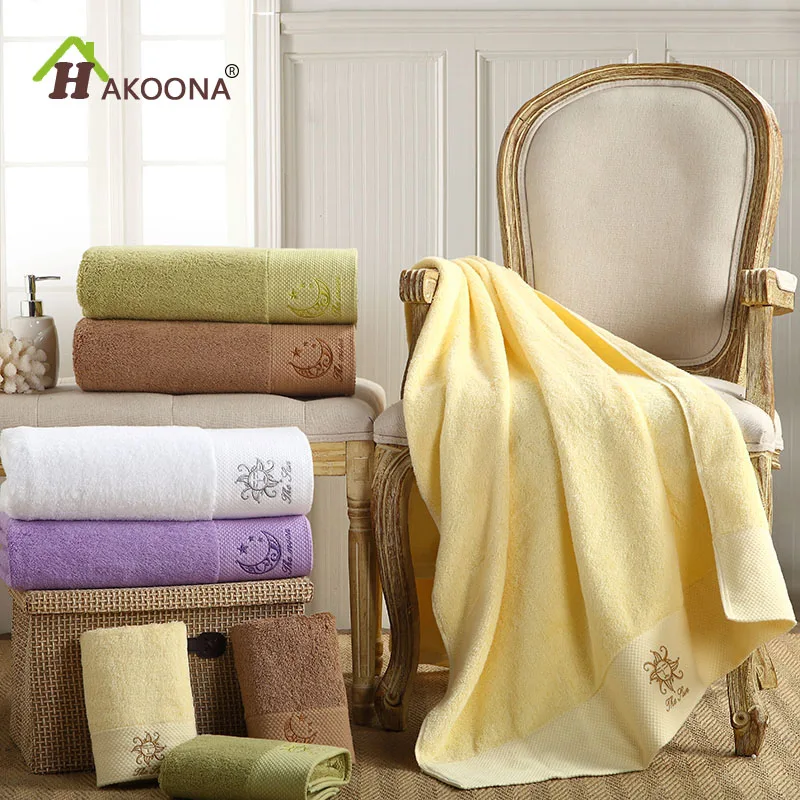 HAKOONAStar Sun MoonEmbroideredWhite Bath Towels 160x80cm 100% Cotton Bathroom Towels Soft Absorbent Towels