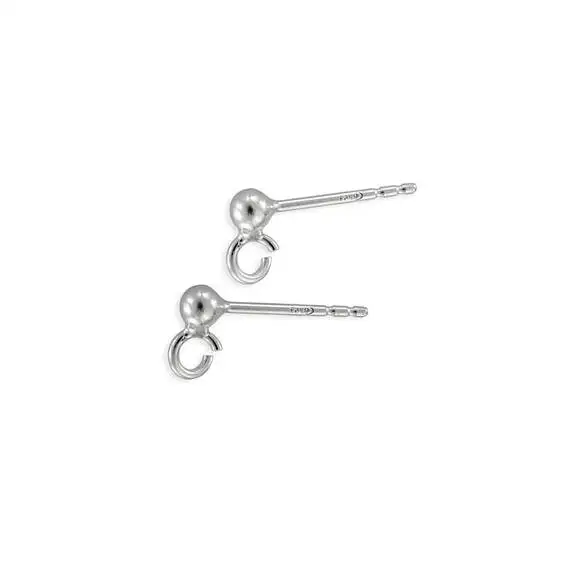 5 pairs (10pcs) Sterling Silver earring posts with silver ball 14mm length 925 earring beads ear stud jewelry diy findings