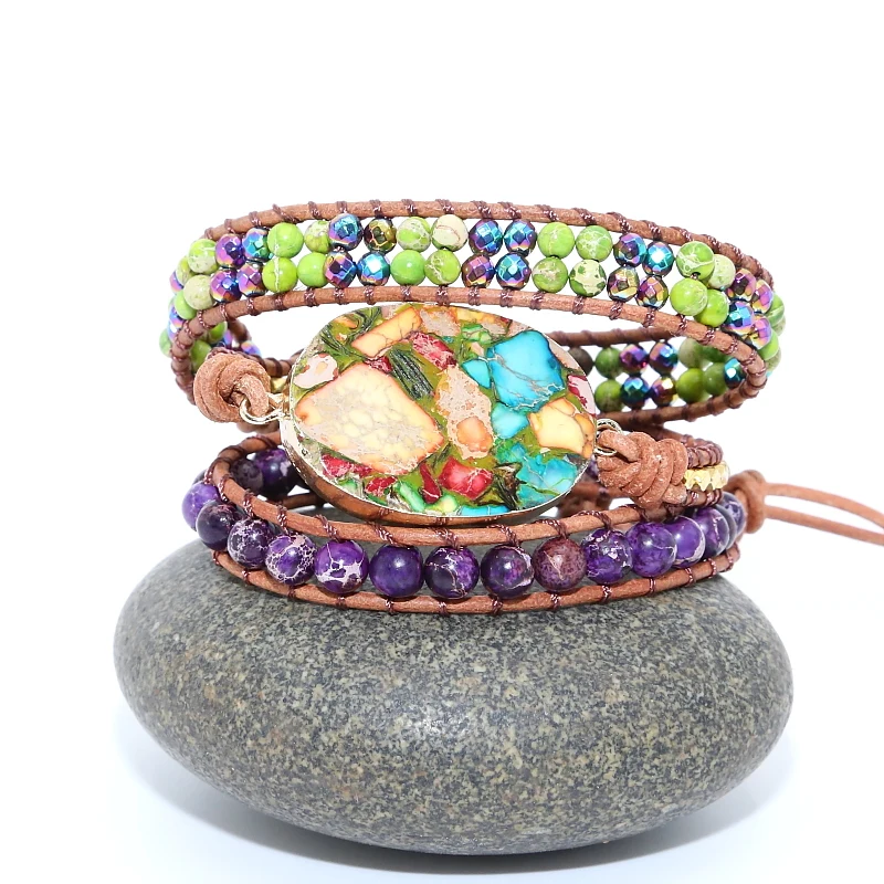 Leather Wrap Bracelet for Women Mixed Natural Stones Gilded Stone Charm 3 Strands Bracelets Handmade Boho Bracelet Jewelery
Leather Wrap Bracelet for Women Mixed Natural Stones Gilded Stone Charm 3 Strands Bracelets Handmade Boho Bracelet Jewelery
